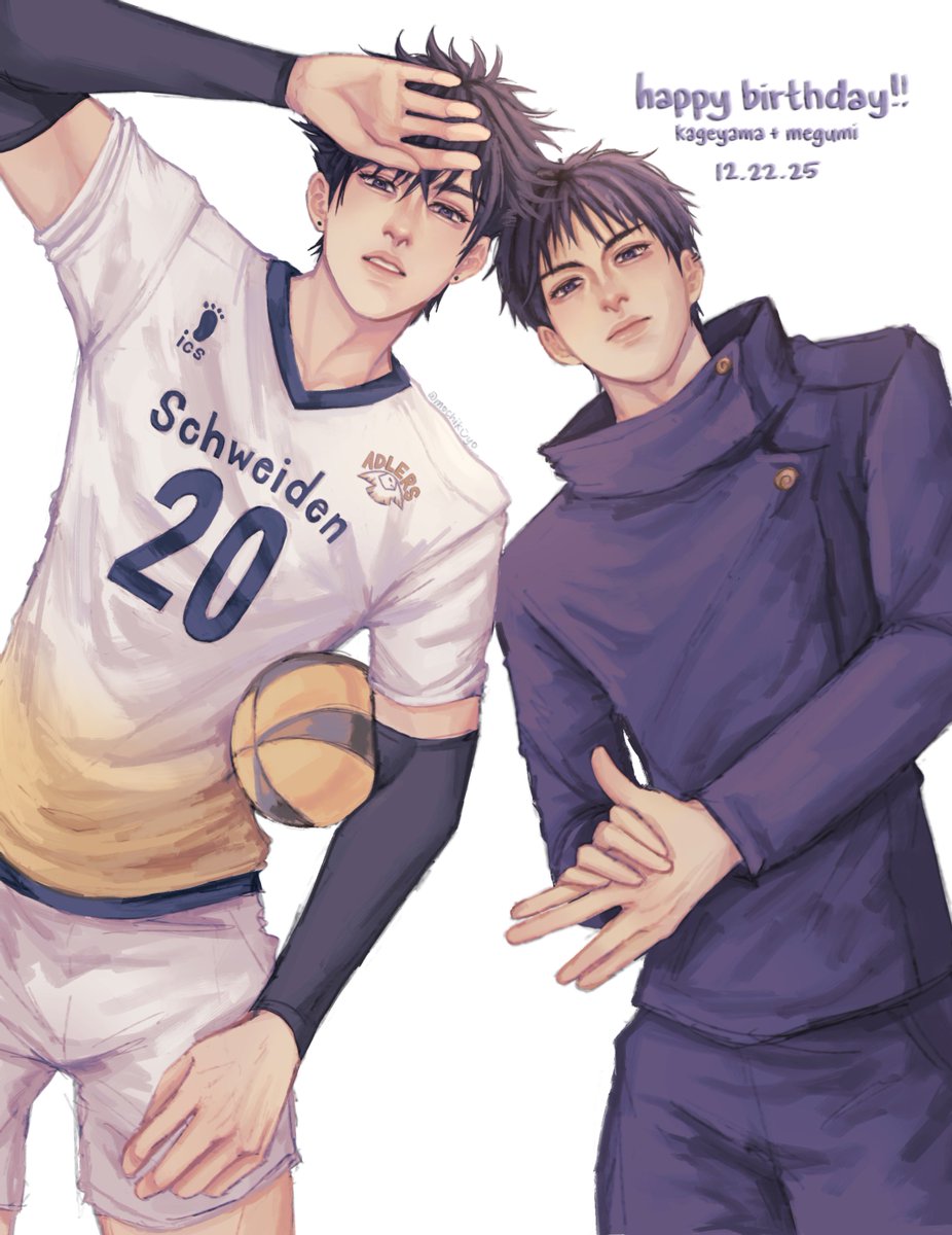 mochikuyo's tweet image. happy birthday to these two &amp;lt;3

#kageyamatobio #megumifushiguro #jjk
#haikyuu #伏黒恵生誕祭2025 #影山飛雄生誕祭2025