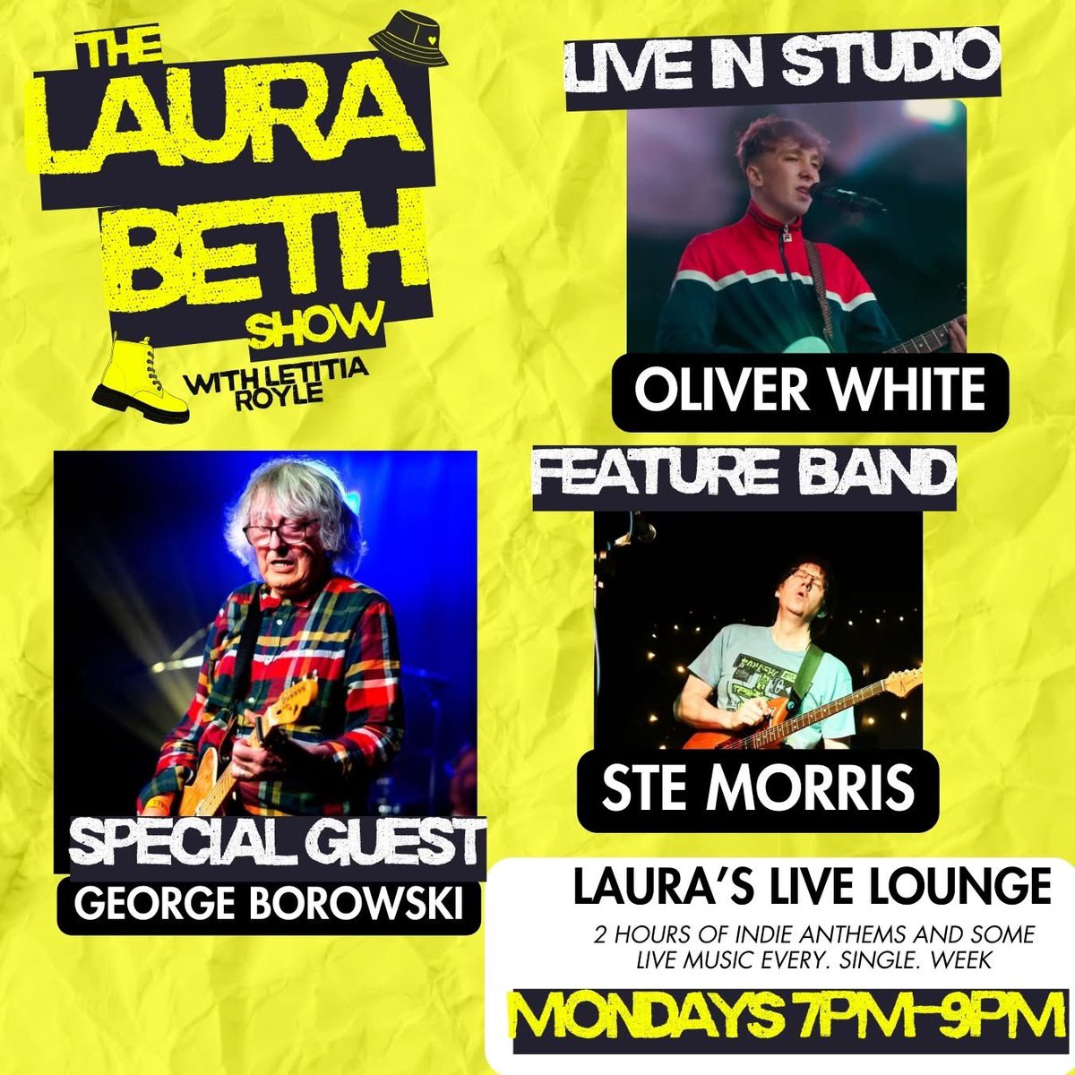LauraBethReal's tweet image. Tune into The Laura Beth Show tonight at 7pm on @tamesideradio featuring Oliver White live in the studio, the 60 second profile from Ste Morris, a special guest appearance from @georgeborowski the gig guide from @LetitiaRoyle plus loads of tunes tamesideradio.com