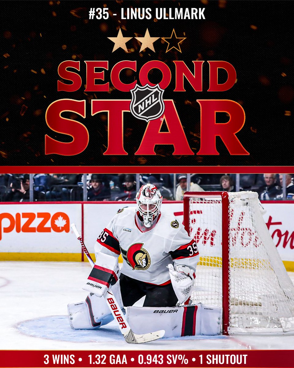 Ully you're a star ⭐️

Linus Ullmark has been named the <a href="/NHL/">NHL</a> Second Star of the Week after a monster three-win week led by a shutout against Pittsburgh 👊
