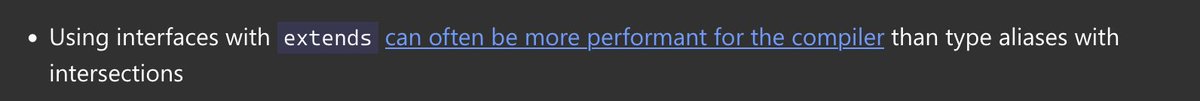 KnightYoshi's tweet image. Interfaces for defined structures, types for inference and unions, avoid intersections as much as possible.

typescriptlang.org/docs/handbook/…