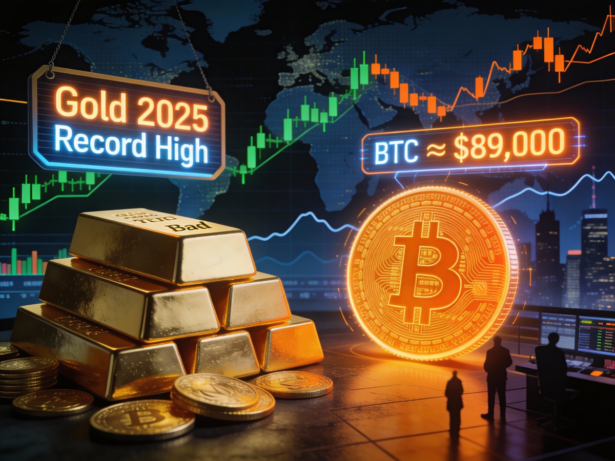 🚨 #GoldPrice2025 Hits $4,400/oz!                                                       🚨 #Bitcoin holds steady near $89K as global markets brace for 2026 rate cuts.

#Investors are diversifying portfolios with gold + crypto.

df.media/gold-price-202…