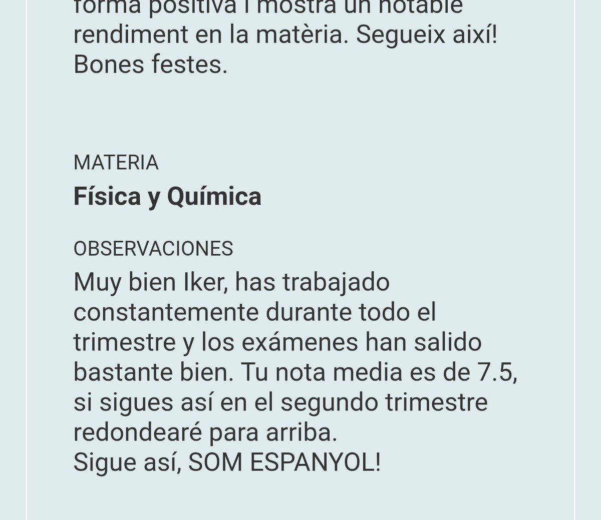 salva25077's tweet image. Es enorme que un profesor EN VALENCIA le ponga esto en los comentarios de las notas de mi hijo. #RCDE