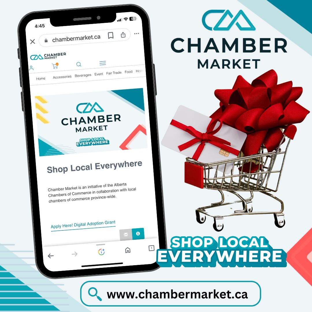 Support local businesses this holiday season! 🎁✨ Alberta’s Chamber Market makes it easy to find unique gifts and essentials while giving back to your community. 🛍️ Shop local everywhere and make your holidays even more meaningful! 🌟
