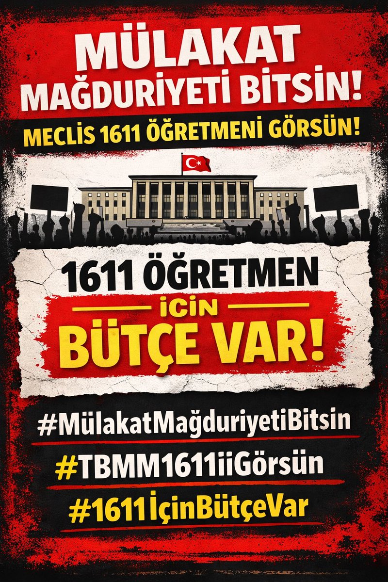 MÜLAKAT MAĞDURU 1611 ÖĞRETMEN, verilen sözlerin yerine getirilmesini talep ediyor.
Bu beklenti bir lütuf değil; hukukun, adaletin ve verilen sözlerin gereğidir.
TBMM bu çağrıya kayıtsız kalmamalı, mağduriyet artık sona erdirilmelidir.
#MülakatMağduriyetiBitsin
#TBMM1611iGörsün