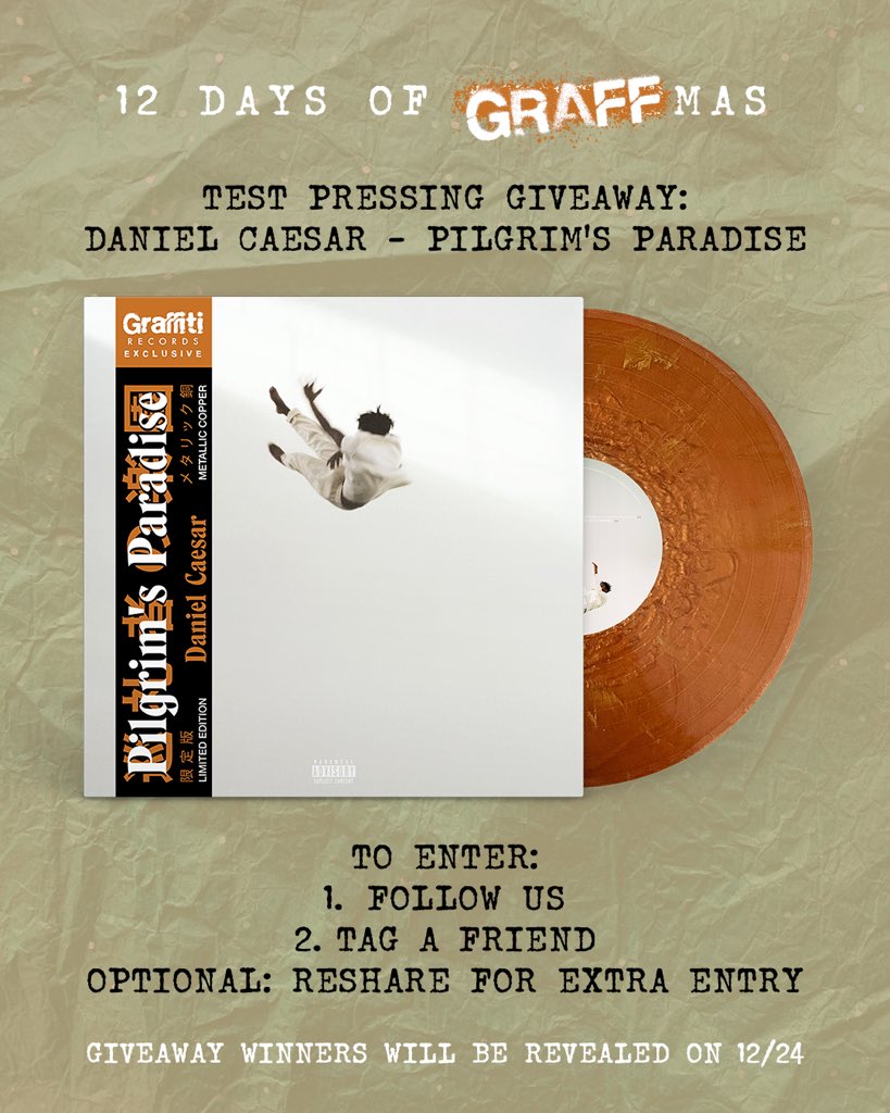 GraffitiRS's tweet image. Day 11: Test Pressing Giveaway for “Pilgrim’s Paradise” by Daniel Caesar

To Enter:
1. Follow us
2. Tag a friend
Optional: Reshare for extra entry

Winner will be announced on December 24th

*giveaways are not affiliated with the artists or labels*