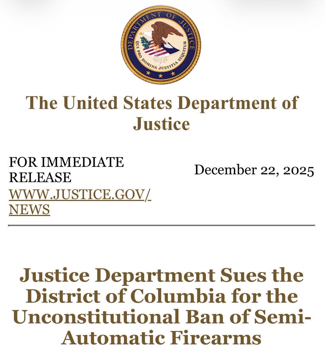 KatiePavlich's tweet image. Fantastic!!! DOJ suing DC over unconstitutional firearm bans 

justice.gov/opa/pr/justice…