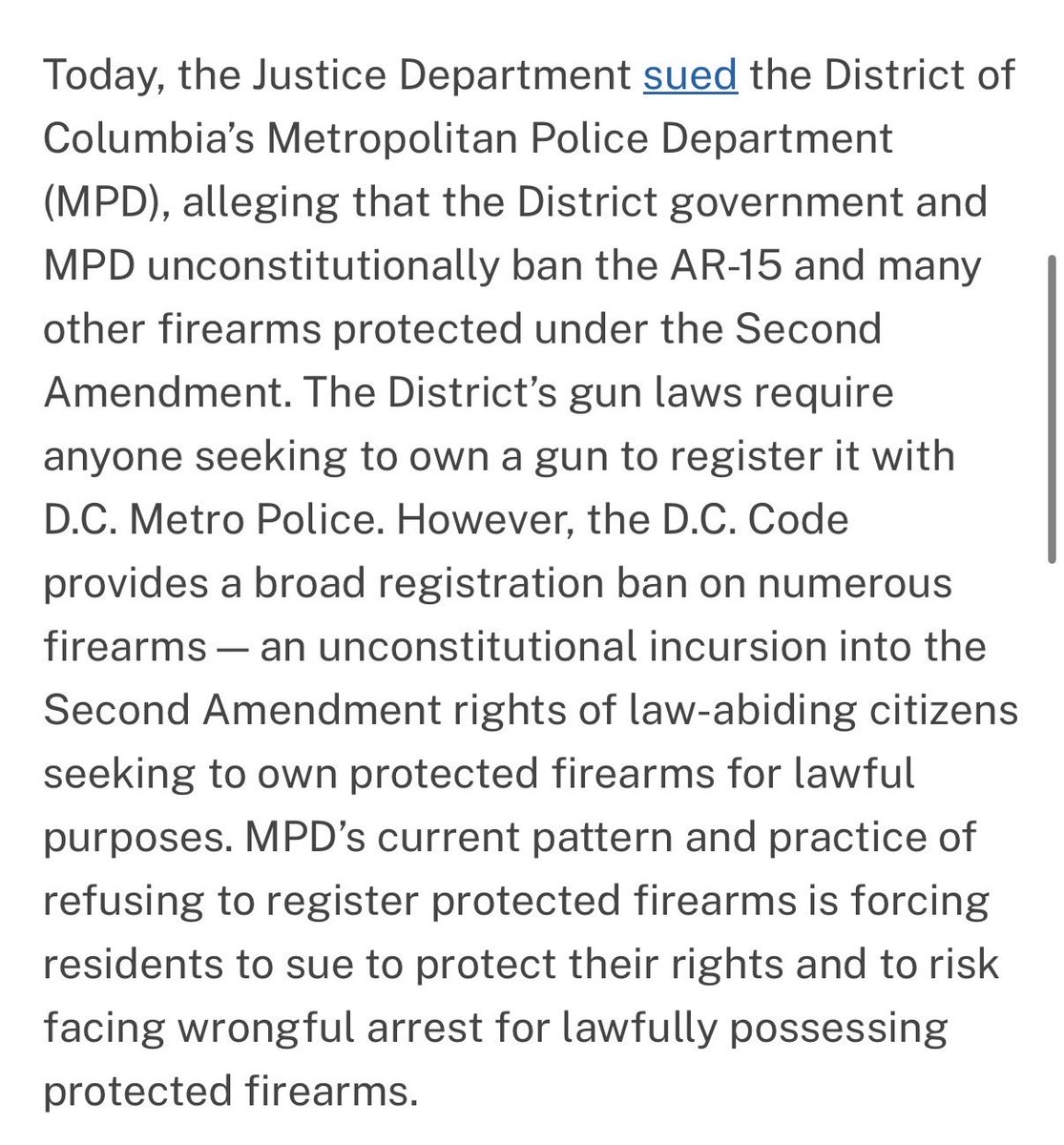 KatiePavlich's tweet image. Fantastic!!! DOJ suing DC over unconstitutional firearm bans 

justice.gov/opa/pr/justice…