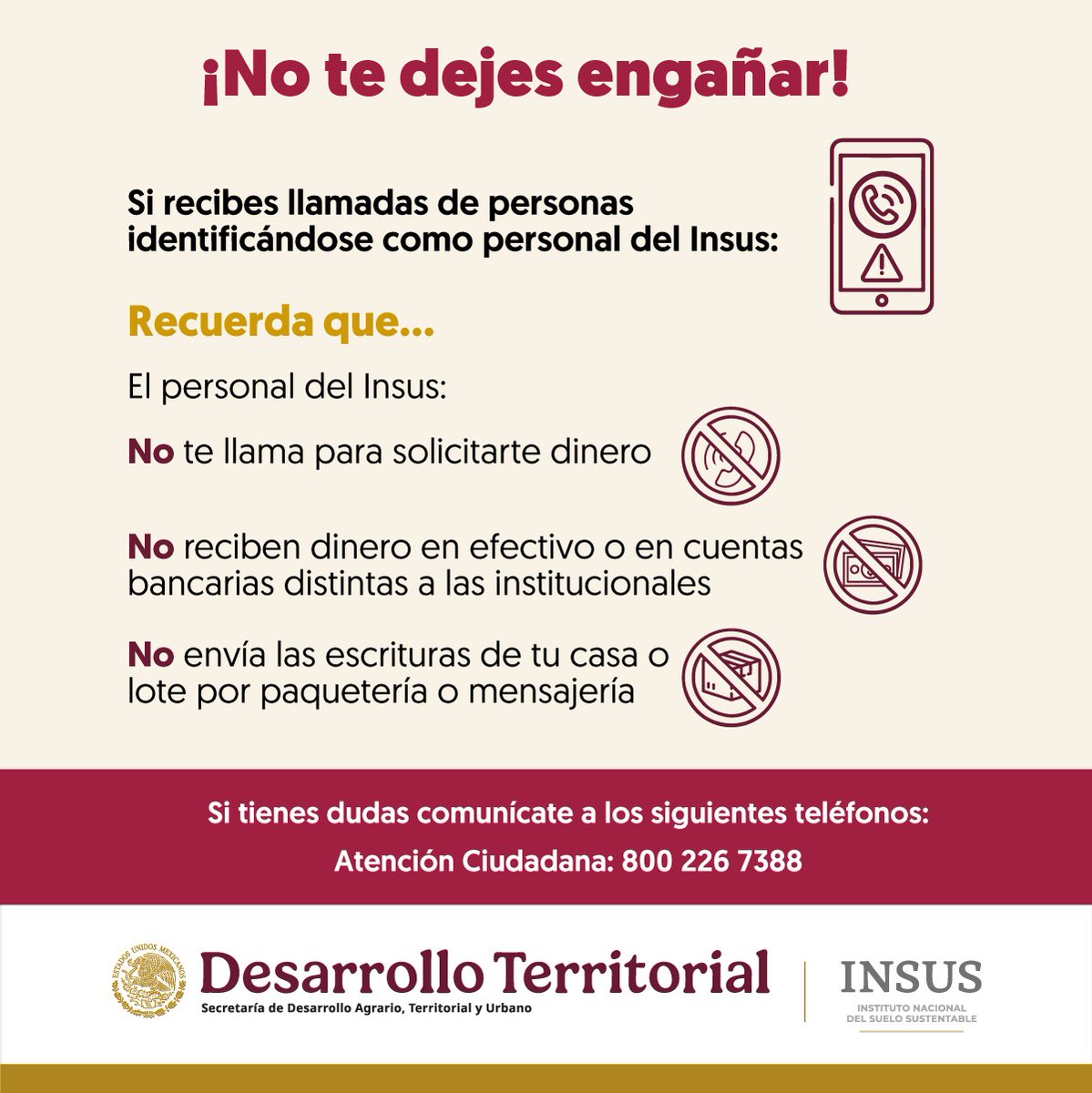 Si eres atendido por personal del #Insus, recuerda que nuestro equipo debe portar una 🪪credencial oficial y vigente, y al momento de brindar la atención, siempre lo hará por medios y canales oficiales.