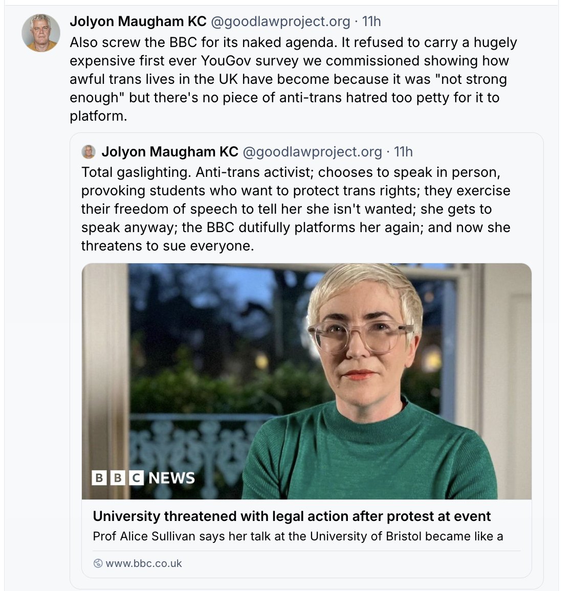 This is just one of the 10+ posts Maugham has spat out today about this. This was the second one he posted, and this is where the real reason for his vitriol becomes apparent.
Jealousy. 
What a petty, malicious, vindictive little scrote he is.