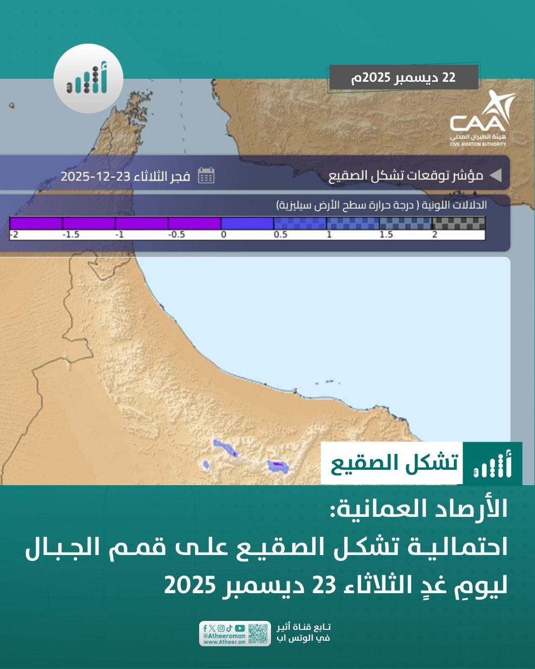 أثير| احتمالية تشكل الصقيع على قمم الجبال غدًا 