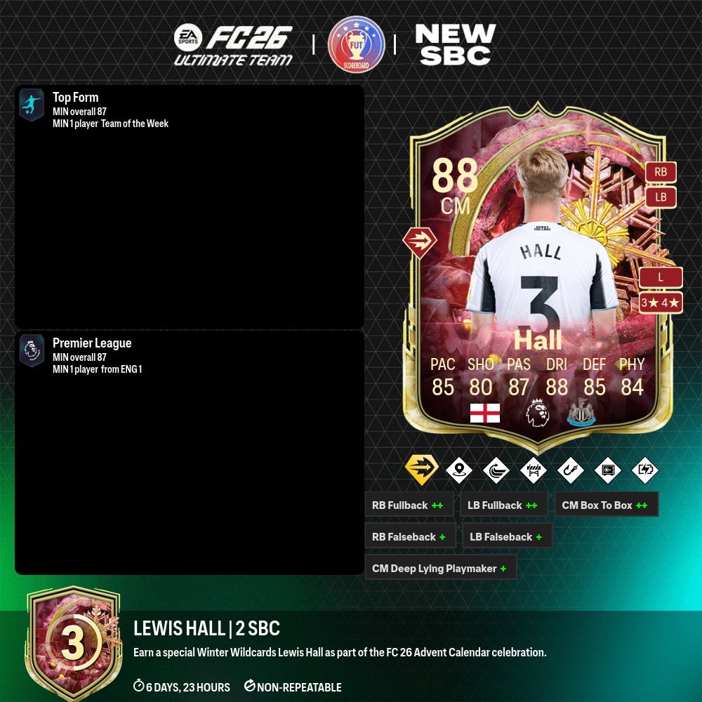 _splfut's tweet image. 🚨محتوى اليوم🚨

- لويس هال توفر في التحديات 🧩 

- غيريرو توفر في التحديات 🧩 

- توفرت ترقية اختيار لاعب +78 🧩 

- توفرت بطولة القونتليت وضمن جوائزها ليورنتي 🎯 

#EAFC26