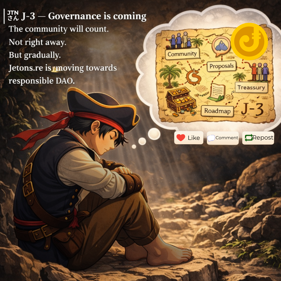 Jetons_re's tweet photo. 🏴‍☠️ J-3 — Governance is coming

The community will count.
Not right away.
But gradually.

https://t.co/TpZVV58QUo is moving towards a responsible DAO.
Your voice will matter.

❤️ Like • 💬 Comment • 🔁 Repost • 🔔 Follow @jetons_re

#JTN #Governance #DAO #Web3 #Crypto #Solana https://t.co/nEIbH8MDoz