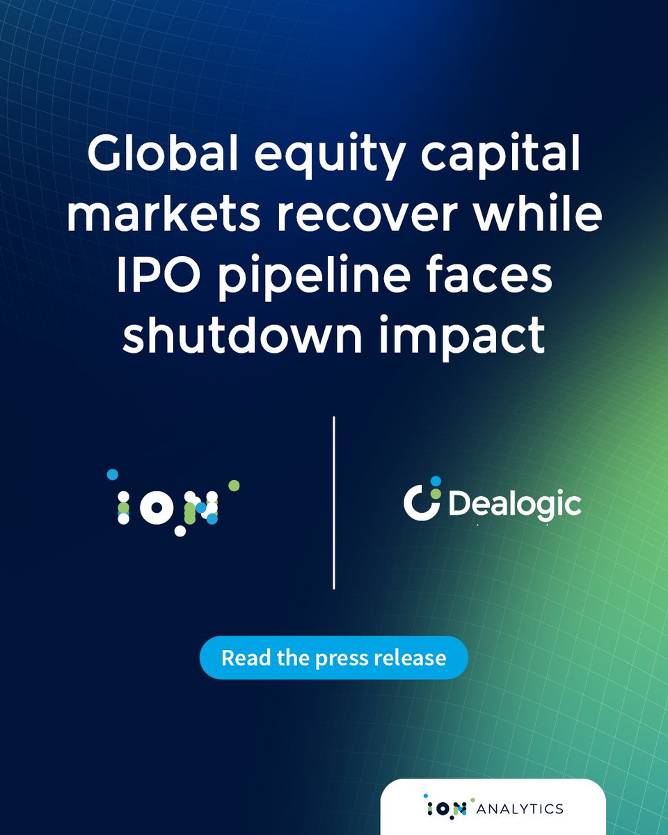 IONAnalytics's tweet image. 2025 saw global equity capital markets rebound, with issuance up 25% YoY to USD 957.2 billion—the strongest since 2021, according to Dealogic’s ECM Highlights FY25 report. But the US government shutdown and “Liberation Day” put IPOs on ice. on.iongroup.com/48QUOIz