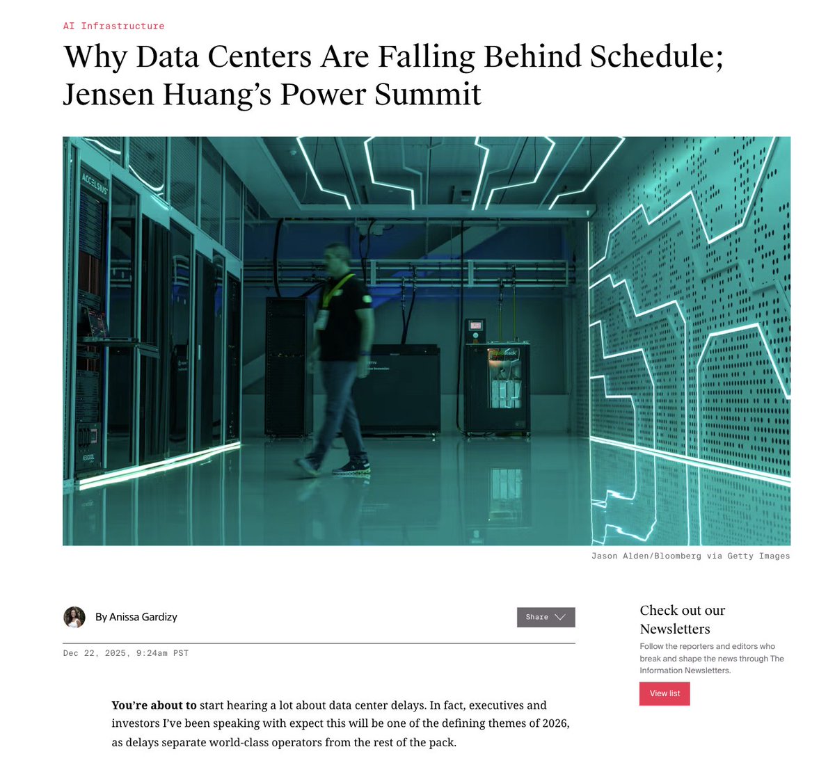 anissagardizy8's tweet image. You’re about to start hearing a lot about data center delays. 

But to understand what this will actually mean for the artificial intelligence buildout, it helps to be precise about the types of delays the industry is facing and which ones truly matter.

read my first AI…