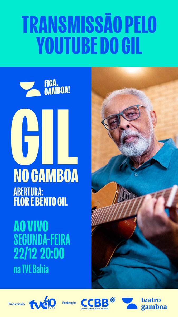 gilbertogil's tweet image. Fica , Gamboa! Hoje o show será transmitido pelo YouTube, assista aqui para fazer parte dessa campanha: youtube.com/live/DFidpZ3e1…

#EquipeGil