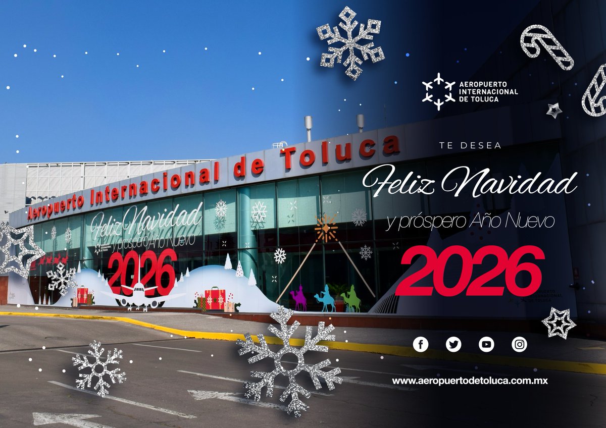 🎄✨ En esta Navidad, el Aeropuerto Internacional de Toluca agradece la confianza de quienes nos acompañaron durante este año.

Que estas fiestas estén llenas de paz, unión y nuevos comienzos. ✈️🤍

🎁 ¡Feliz Navidad y felices fiestas!