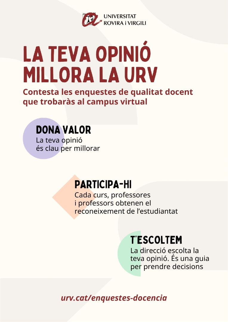 🙌Cada resposta compta. Moltes gràcies a tot l'estudiantat de grau #URV que ha dedicat uns minuts a respondre les enquestes de qualitat docent. I si ets estudiant de màster, encara hi pots dir la teva fins al 6 de febrer!

#comunitatURV

👉urv.cat/enquestes-doce…