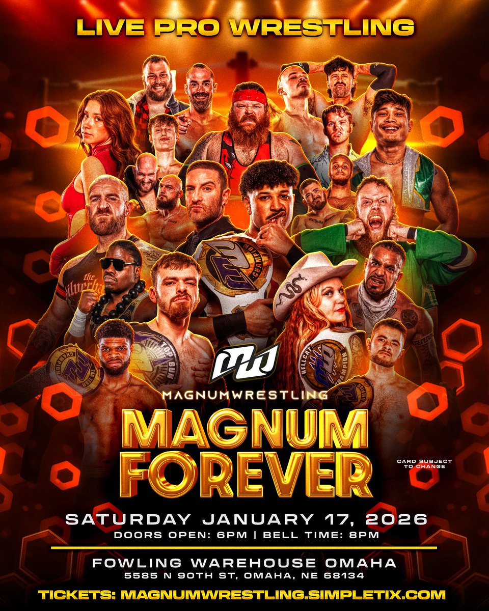 As the end of the year draws closer, don’t forget tickets for our next event MAGNUM FOREVER are on sale NOW! 

Tickets for this show are available at a discounted rate as our way to say THANK YOU for a heck of a 2025! 

simpletix.com/e/magnum-wrest…