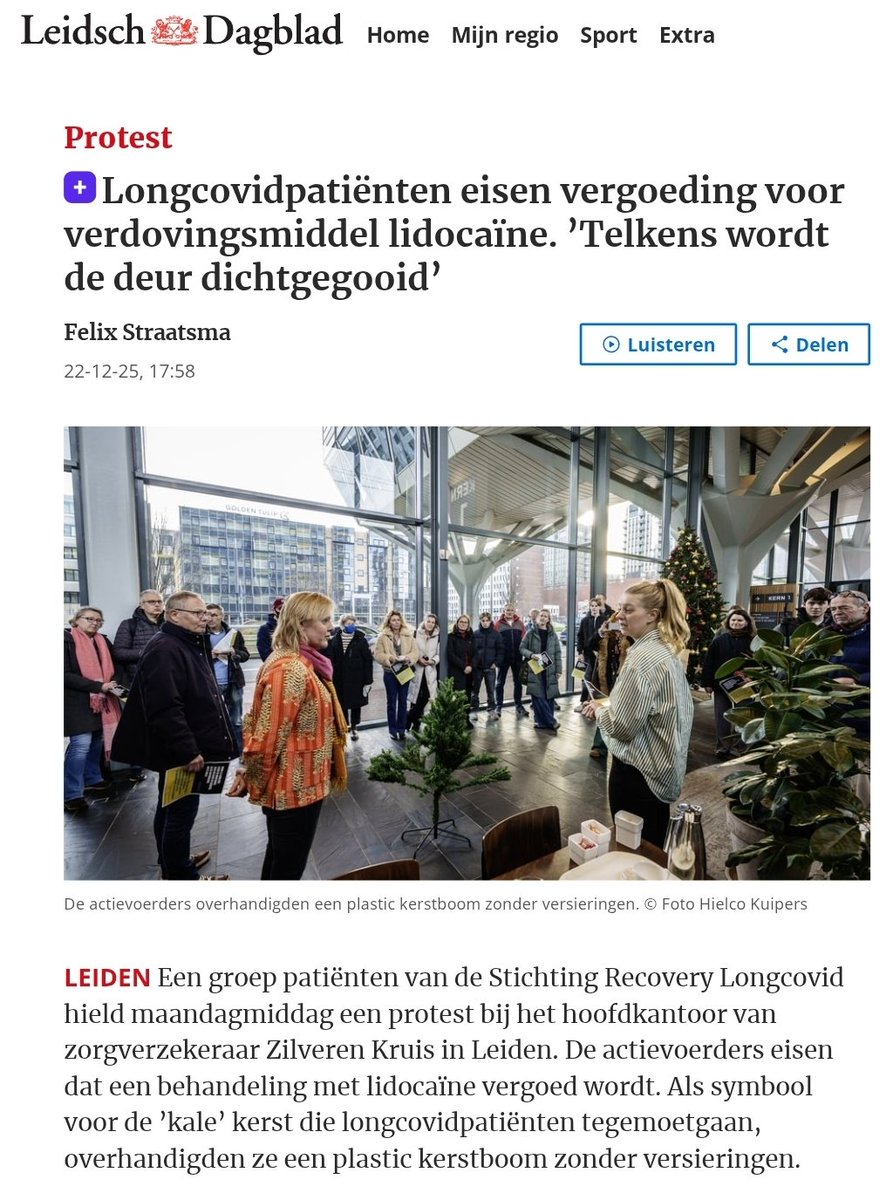 Dit is opmerkelijk:

Lidocaïne voor Long Covid is op een soort fast-track toelatingstraject gezet: 3 maanden, landelijke goedkeuring bij alle zorgverzekeraars. Volgens de woordvoerder van <a href="/ZilverenKruis/">Zilveren Kruis</a>.

Wat maakt dan dat wel lidocaïne zo'n fast-track in kan, maar niet andere