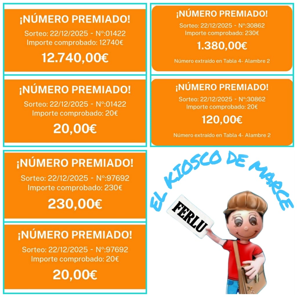 ElKioscodeMarce's tweet image. Pues después de vender 17.500€ para el Sorteo Extraordinario de Navidad"25, donde la cofradía de las Damas de la Piedad toca 20€ al décimo, Pendón de Rectivía 120 € al décimo y de @ElKioscodeMarce 20 €

Por lo que hemos repartido 14.350 €, muchas felicidades y muchas gracias