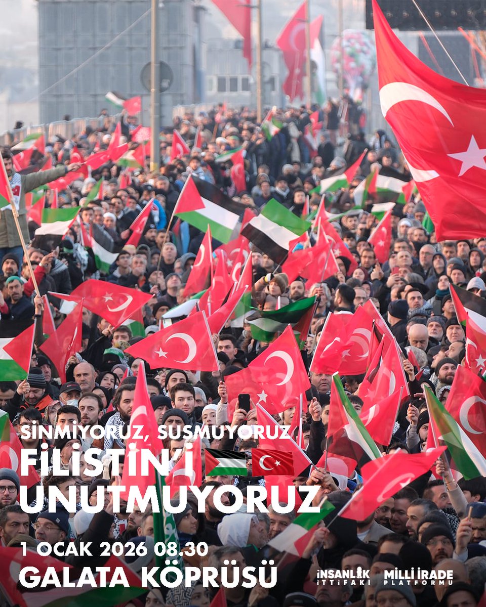 Yeni yılın ilk sabahında, vicdanların sesi oluyoruz! Galata’da buluşuyoruz… 

📍 Galata Köprüsü
🗓 1 Ocak 2026
⏰ 08.30

#1ocaktagalatada