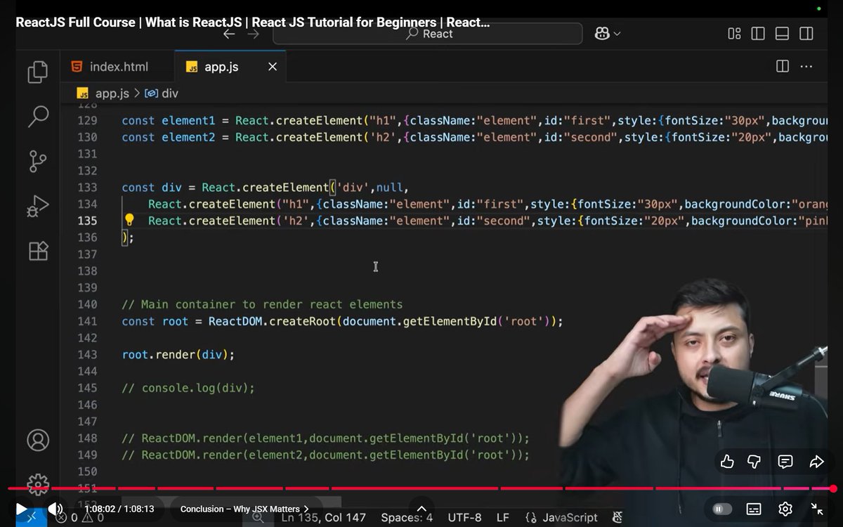 gauravp012's tweet image. Day 38 of my web dev journey 🚀

🧠Key takeaways:
 - Why manual DOM = bugs 
- React’s declarative magic: UI = f(state)
- What React.createElement() does
- React vs ReactDOM — logic vs rendering

Thanks to @rohit_negi9 bhaiya
#WebDevelopment #ReactJS #CoderArmy #LearningInPublic