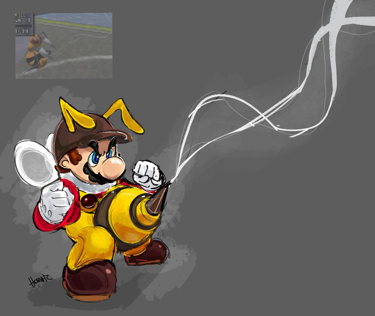 HomarTSimpleton's tweet image. Bee Mario’s special attack.

#mario #art