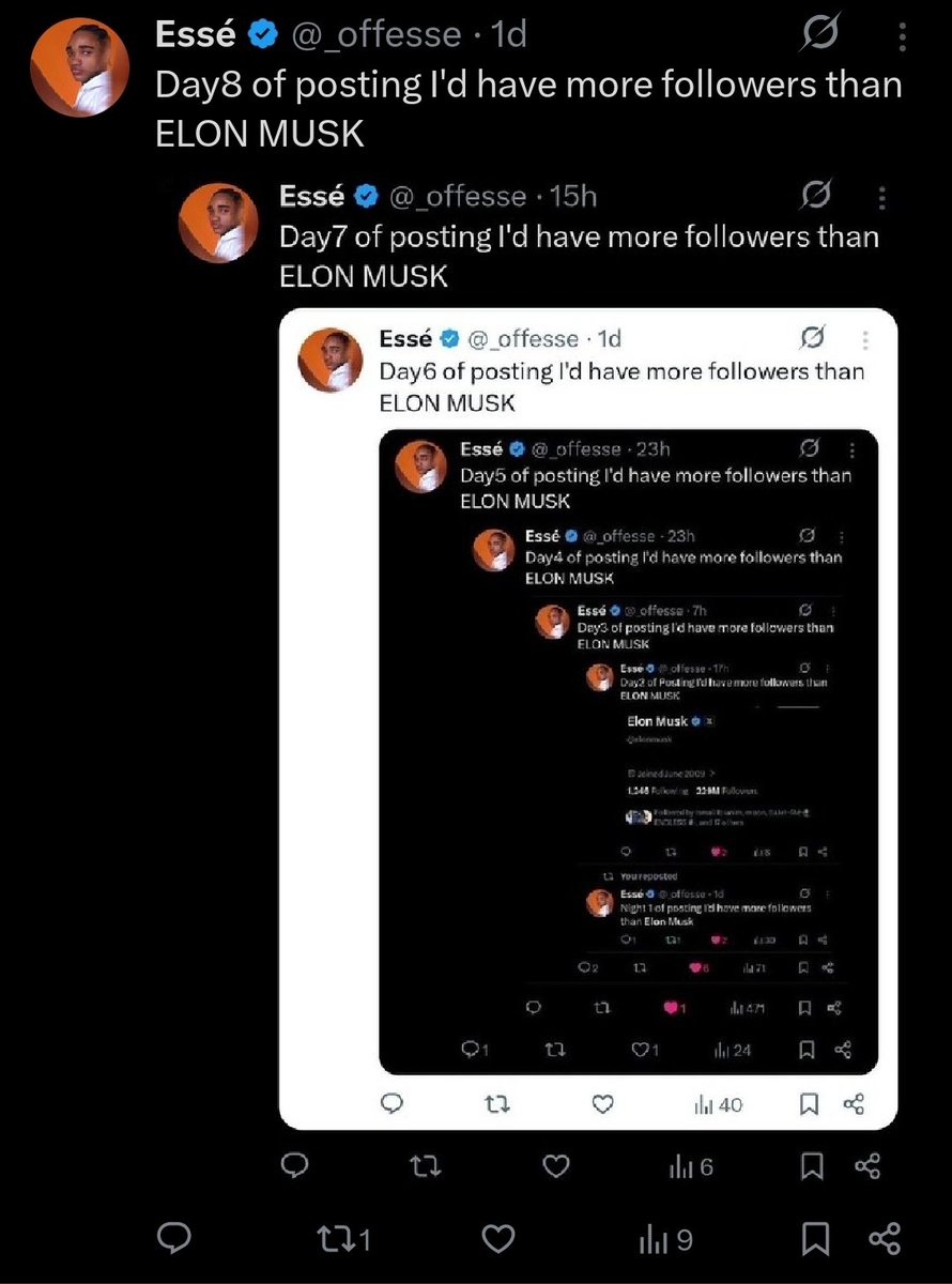 Day9 of posting I'd have more followers than ELON MUSK