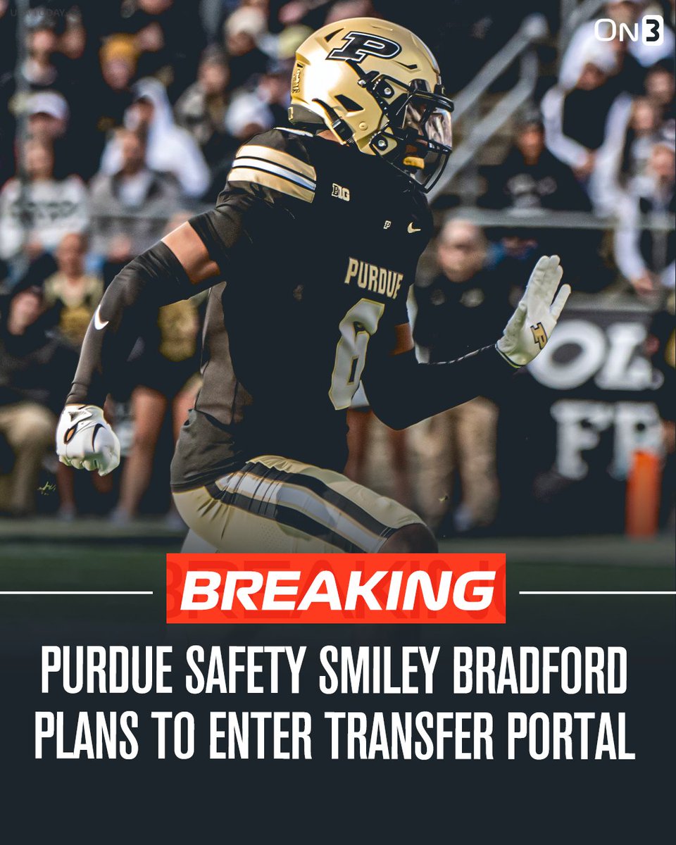 TransferPortal's tweet photo. NEW: Purdue safety Smiley Bradford plans to enter the NCAA transfer portal, his rep @PowellCarson20 tells @Hayesfawcett3 

He will have two years of eligibility remaining. 

https://t.co/r1HjbaDNbC https://t.co/soBwm95ehU