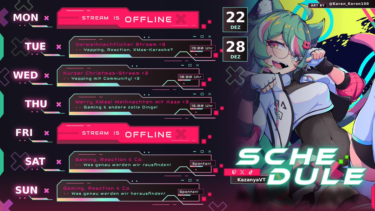 👾STREAMPLAN 22.12.-28.12.👾
Feiertage stehen an &amp; wir feiern etwas zusammen 💚

Wir schauen mal, was wir so alles Gamen werden✌️