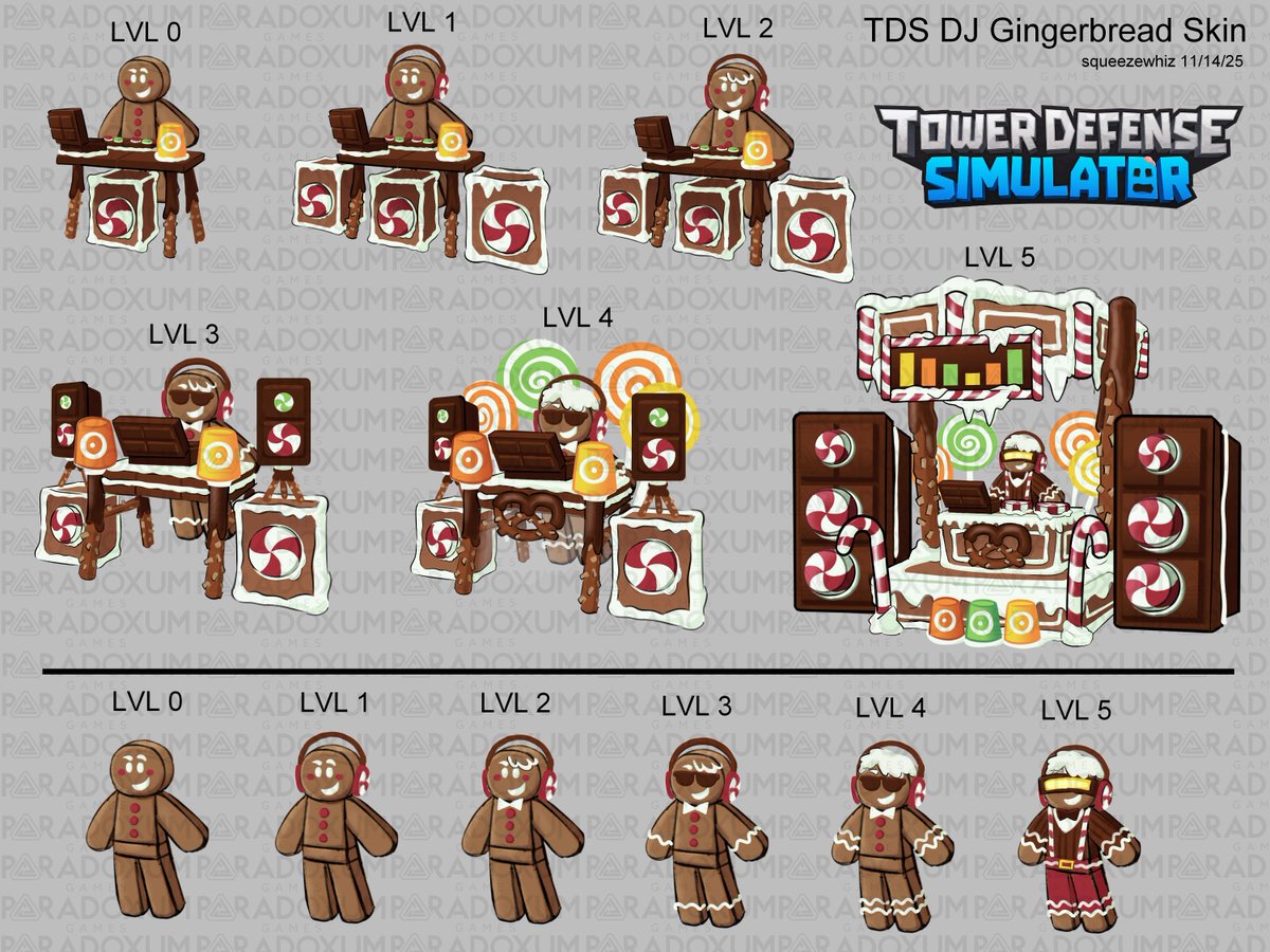 Concept art for the Gingerbread DJ Booth skin. This skin is FREE to obtain on this year's #TowerDefenseSimulator Christmas battle pass!