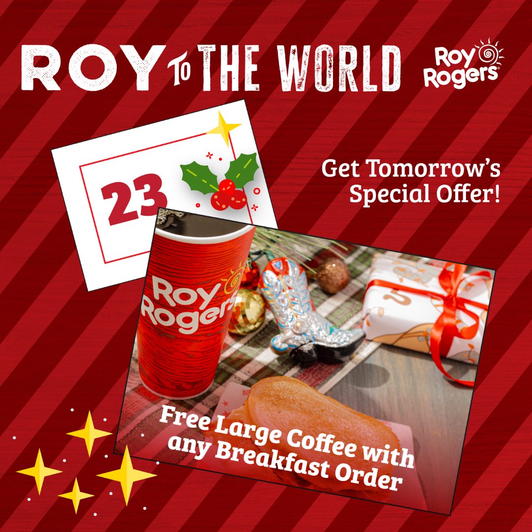 Sip on a free large coffee with any breakfast purchase, tomorrow, 12/23! ☕✨ Use Promo Code: MORNINGBOOST or mention offer in store!