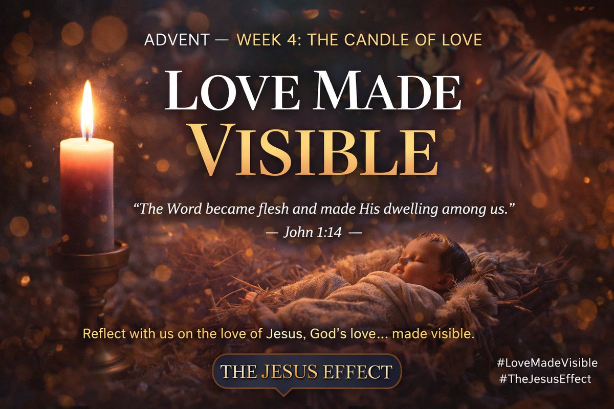 JesusEffectCast's tweet image. 🕯️ Advent Week 4 — The Candle of Love

Christmas is the story of love made visible. Not distant. Not abstract.
But love wrapped in flesh — Jesus.

🎧 We reflect on how God’s love stepped into our world to draw near and change everything 

👉 thejesuseffectpodcast.com