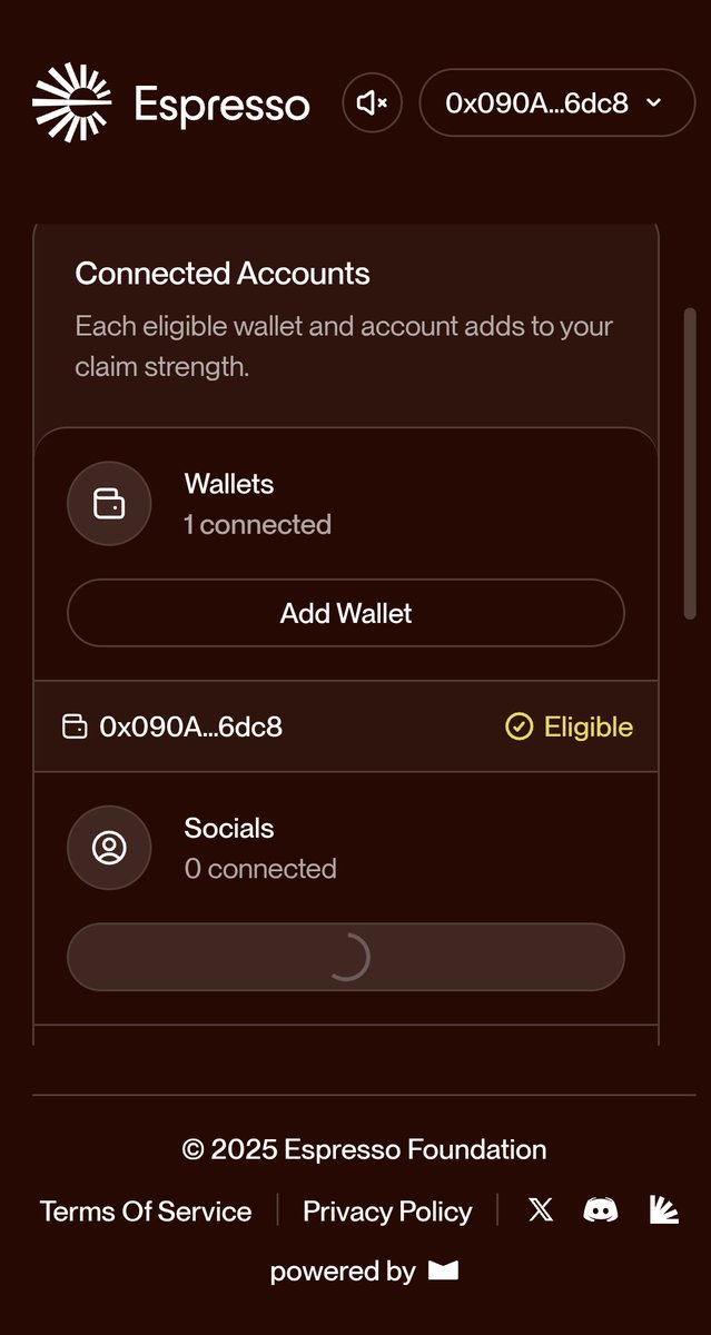 Đăng ký Airdrop $ESP

<a href="/EspressoSys/">Espresso ☕️</a> sẽ mở claim và TGE vào năm 2026. Anh em kết nối hết các ví xem sao, tính đủ điều kiện sẽ tiếp tục bổ sung cho đến ngày claim nên ví hôm nay không trúng có thể vài ngày sau check lại trúng.

Link:
claim.espresso.foundation 

Mình