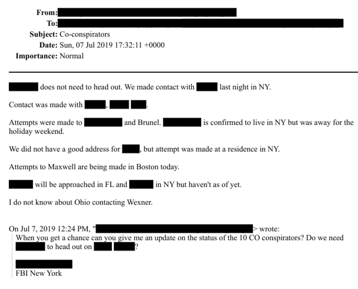 coffeebreak_YT's tweet image. 🚨ACCORDING TO FBI EMAILS, THEY WERE TRACKING 10 CO CONSPIRATORS OF JEFFREY EPSTEIN IN 2019 INCLUDING JEAN LUC BRUNEL. MENTION "WEXNER" (FRMR CEO OF VICTORIA'S SECRET)