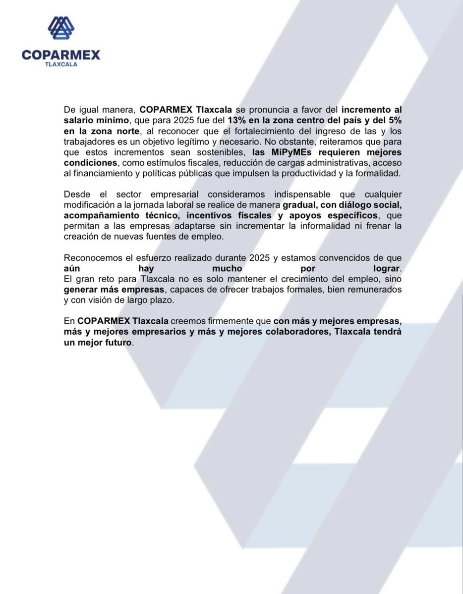 🚨#Comunicado 

2025 fue un año de retos para la economía nacional, pero en Tlaxcala se lograron avances importantes en empleo.

Seguimos impulsando el diálogo y la colaboración para un desarrollo económico sostenible.