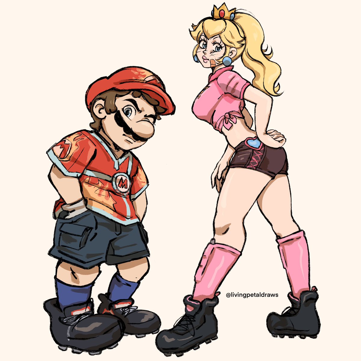 LivingPetal's tweet image. The original Super Mario Strikers concept art lives rent-free in my head. Here’s my take on Mario and Peach. ⚽️ 🔥  #nintendo #nintendoswitch #supermario #princesspeach #supermariobros
