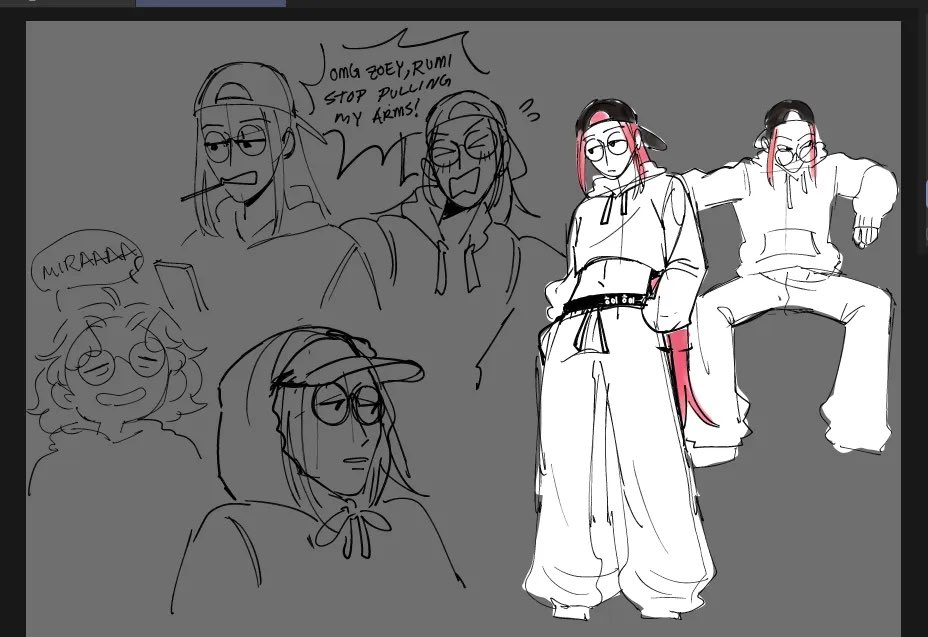 Doodles I did of Mira during finals week