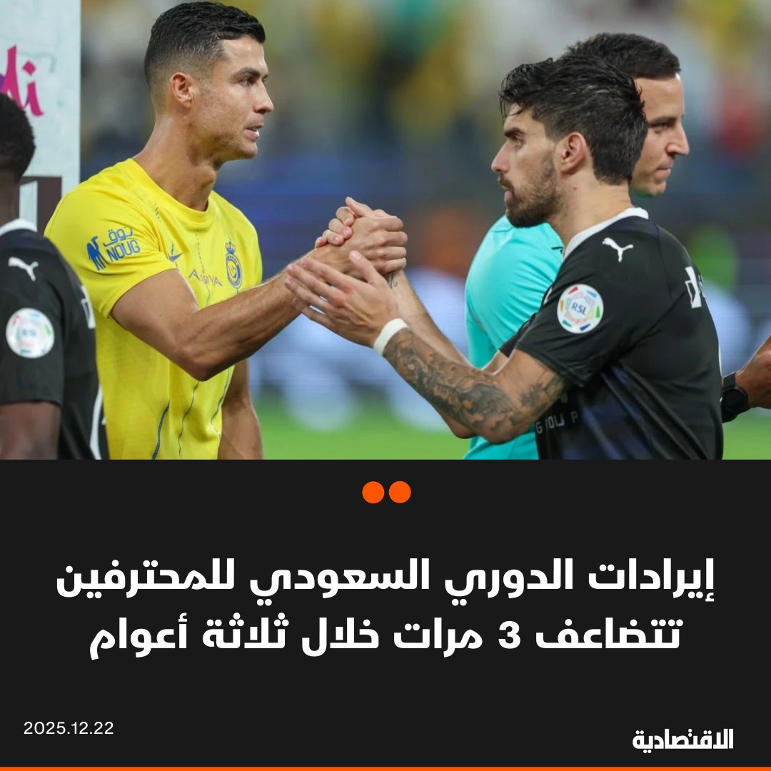 تضاعفت إيرادات الدوري السعودي للمحترفين 3 مرات خلال الأعوام الثلاثة الماضية، وفقا لتقرير صحيفة "Palco23 بالكو 23" الرقمية الإسبانية المتخصصة في اقتصاد وأعمال الرياضة. الدوري السعودي يحتل المركز العاشر عالميا بقيمة 1.17 مليار يورو. خصخصة الأندية، ووصول البث إلى 180 دولة، إضافة إلى مضاعفة الحضور على منصات التواصل 10 مرات تسهم في زيادة الإيرادات. abrahim555 