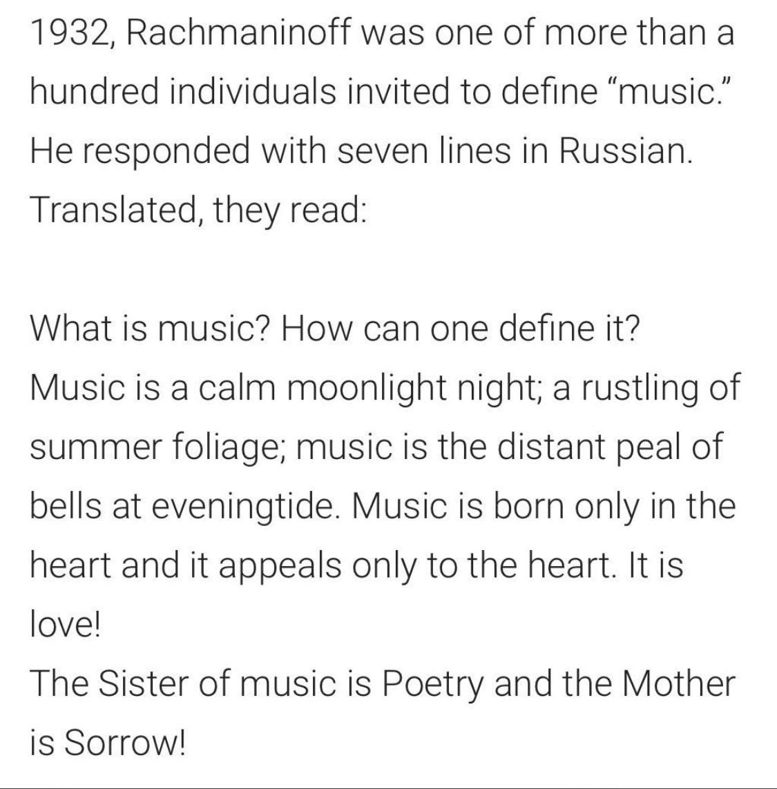 playinglesshurt's tweet image. What is music? Rachmaninov’s views. #quoteoftheday #music #composers #pianists