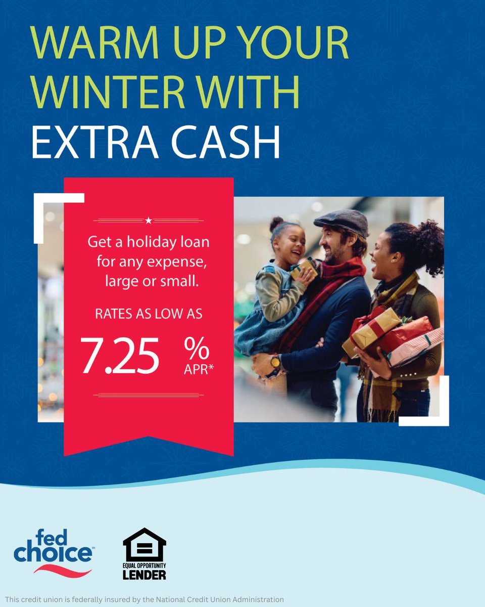 Holiday expenses can sneak up on anyone. Keep the holly-jolly times rolling with a Holiday Loan from FedChoice. Get more details and learn how to apply on our website: buff.ly/EZUY94J