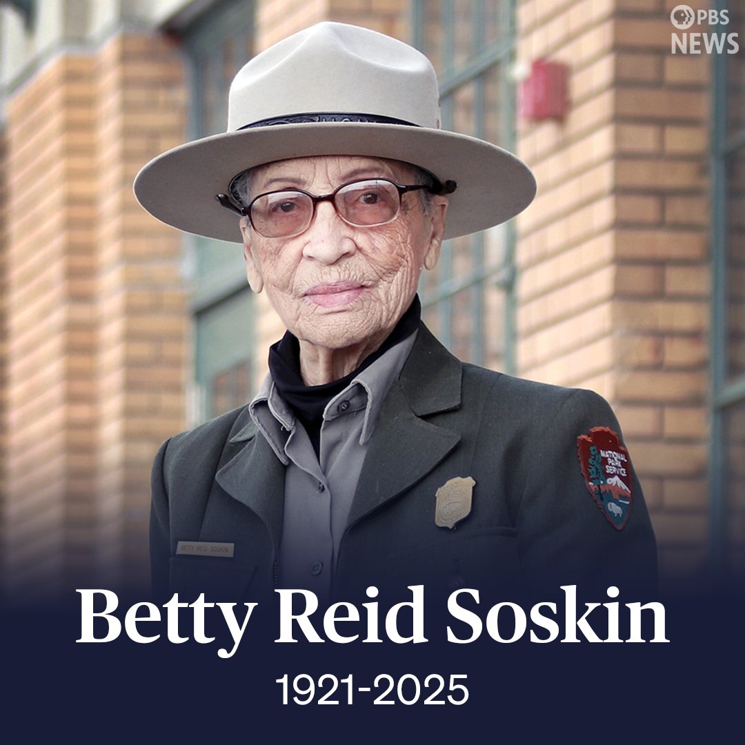 NewsHour's tweet image. Betty Reid Soskin, who served as the country's oldest National Park Service ranger, has died at the age of 104.

Soskin’s family announced her death on Facebook, saying she died peacefully at her home in Richmond, California.

“She led a fully packed life and was ready to leave,"…