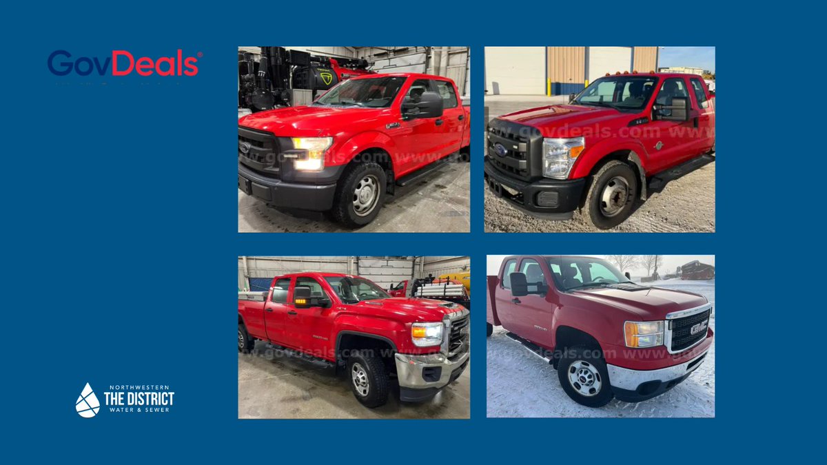 The District has 4 vehicles up for auction <a href="/GovDeals/">GovDeals, Inc.</a> ! A Ford F-150, a F-350, &amp; two GMC Sierra 2500HD’s. From vehicles to equipment, you might find a great deal for your business, organization, or personal projects.​ Auction closes and Jan 2, for the generators and Jan. 5 for the