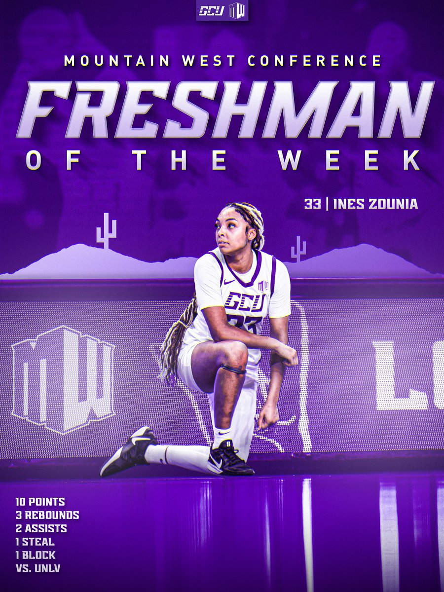 GCU_WBB's tweet image. All around effort from the freshman 👏👏

Ines Zounia is this week’s @MountainWest Freshman of the Week!