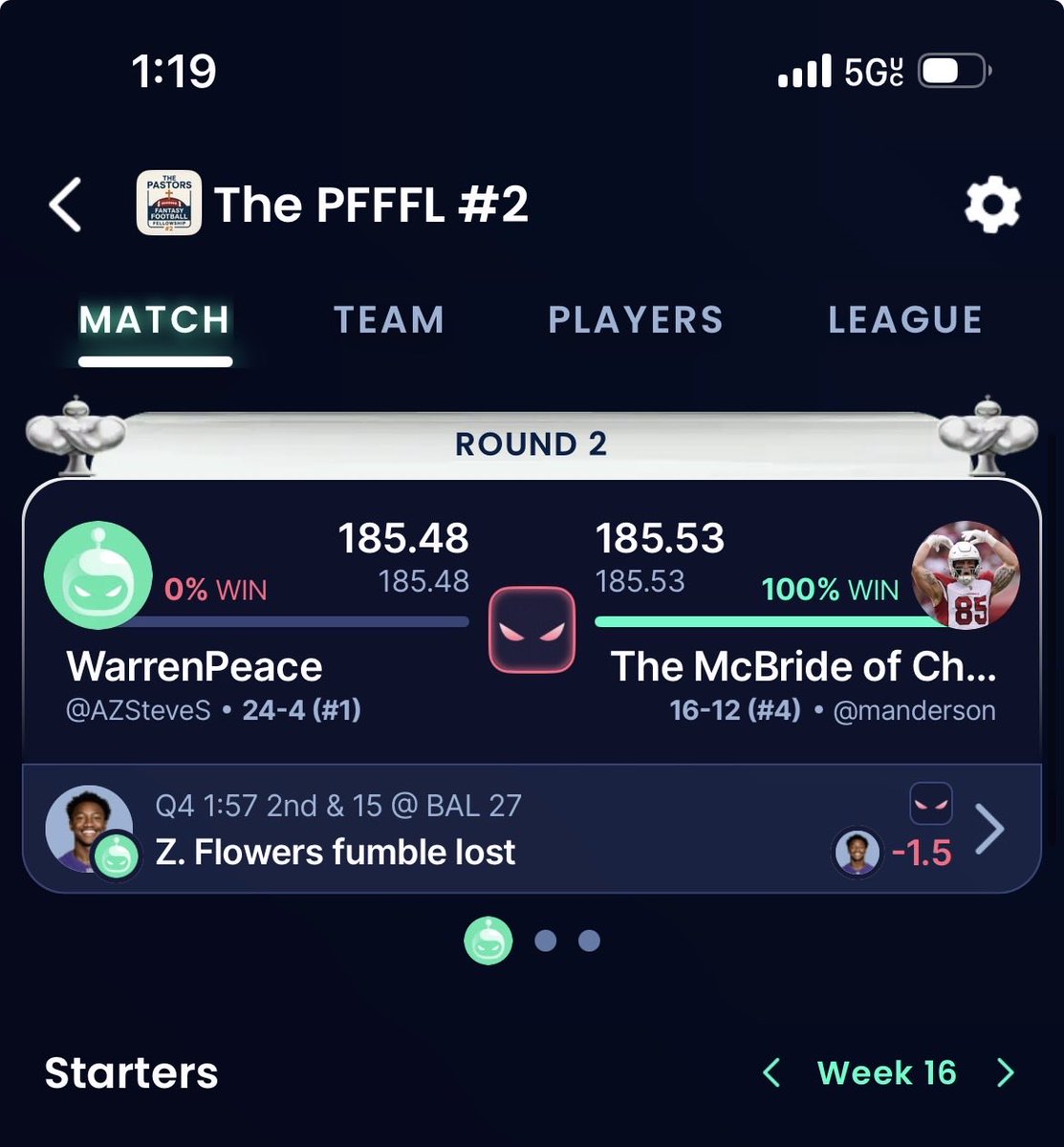 What a brutal way to lose my fantasy football semifinals on a zay flowers fumble. 😭😭