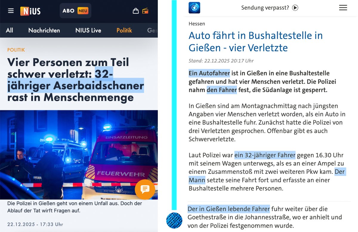 hori_____zont's tweet image. Die @tagesschau verschweigt, dass es sich um einen 32-jährigen Aserbaidschaner handelt. 

#Gießen