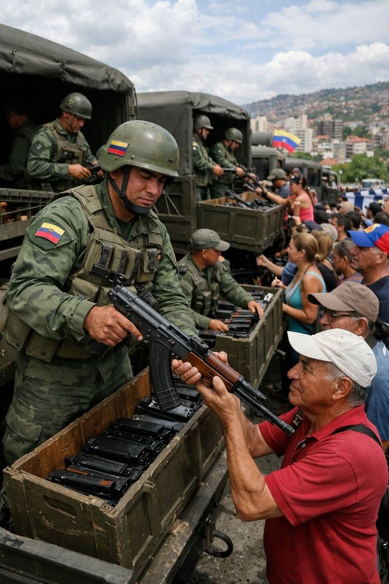 الجيش الفنزويلي ينفذ أعظم هجمة مرتدة دفاعية في تاريخ الصراعات الحديثة... لا بإطلاق صاروخ، بل بخطوة عبقرية قلبت ميزان الردع: تسـ ـليح الشعب بالكامل

ففي خطوة غير مسبوقة، قام الجيش بتفريغ مخازنه وتوزيع السـ.ـلاح على المواطنين، إدراكا منه أن سقوط الجيوش النظامية قد يكون لحظيا بضـ