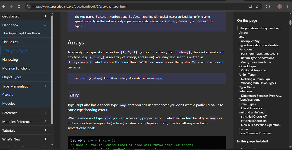 J_Tara_'s tweet image. TypeScript update 
Learnt about:
- Primitive types: string, number, boolean
- any: useful for bypassing type checking (used carefully)
- noImplicitAny
- Arrays
Learning from the TypeScript Handbook + Hitesh Choudhary’s YouTube playlist.