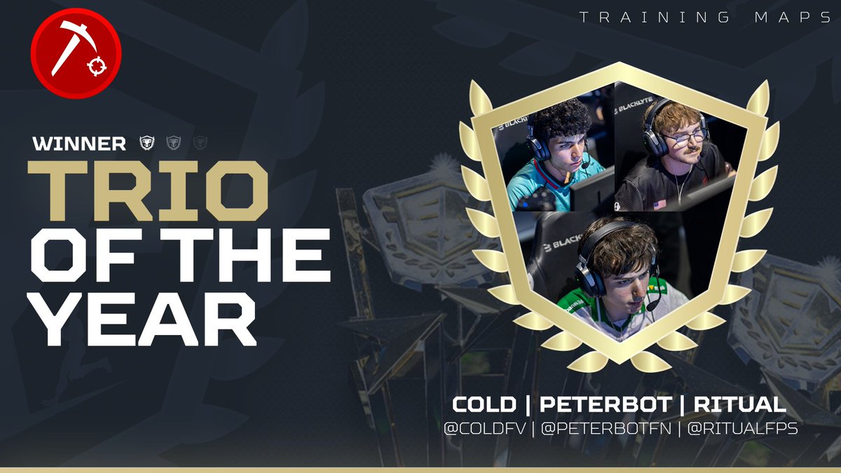 CompAwardsFN's tweet image. 🏆 2025 TRIO OF THE YEAR 🏆

▪️@PeterbotFN | @coldfv | @RitualFPS 

Presented by @TrainingMaps