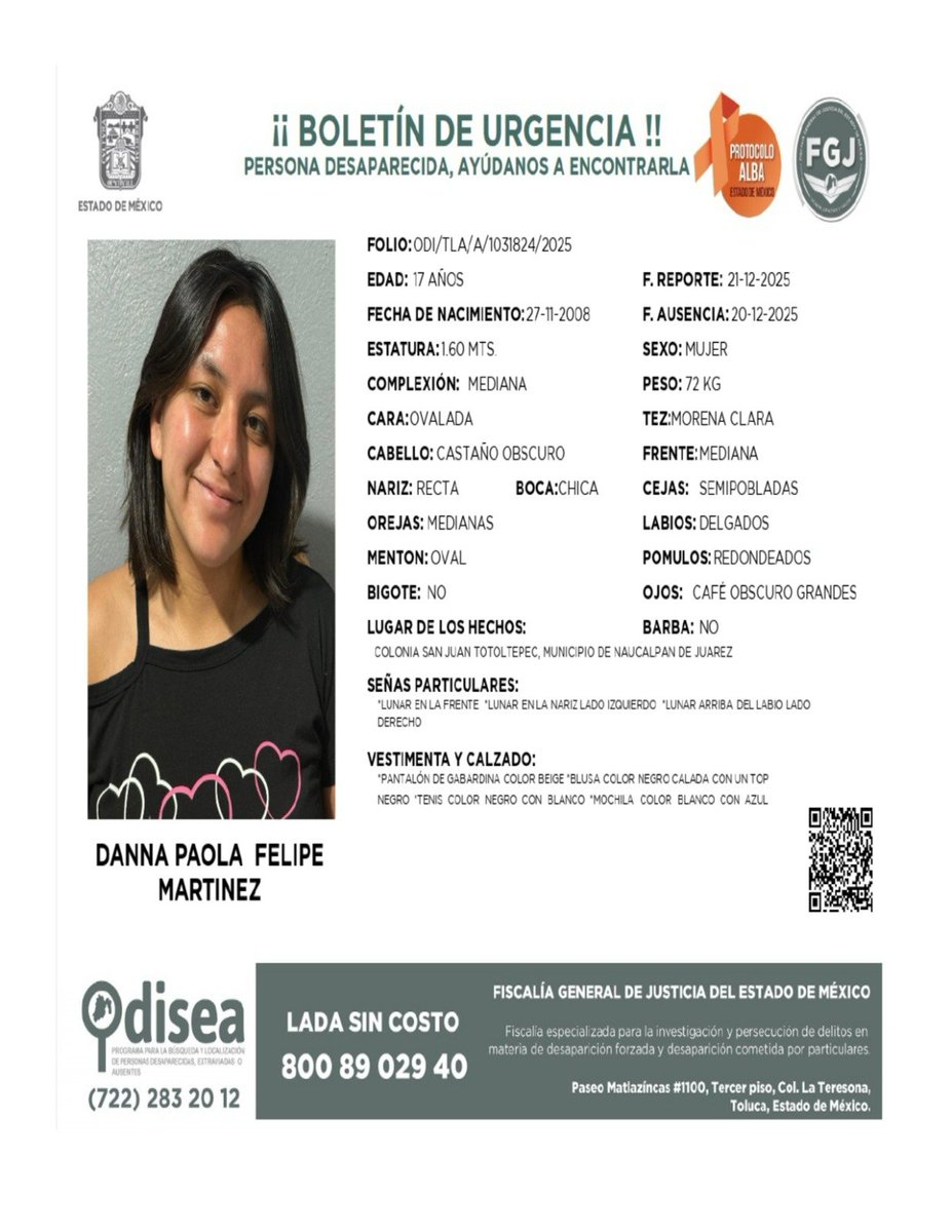 MetroCDMX's tweet photo. Si tienes información que ayude a localizar a Danna Paola Felipe Martínez, comunícate con la @FiscaliaEDoMex al siguiente número telefónico:
☎️ 800 89 029 40
Agradecemos tu apoyo y colaboración. https://t.co/1x7xsIJcSW